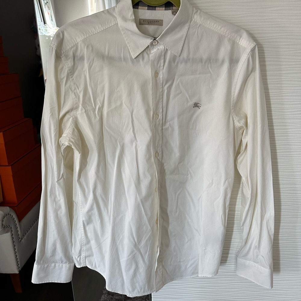 Burberry Shirt Mens Medium White Nova Check Button Up Collared Casual Classic